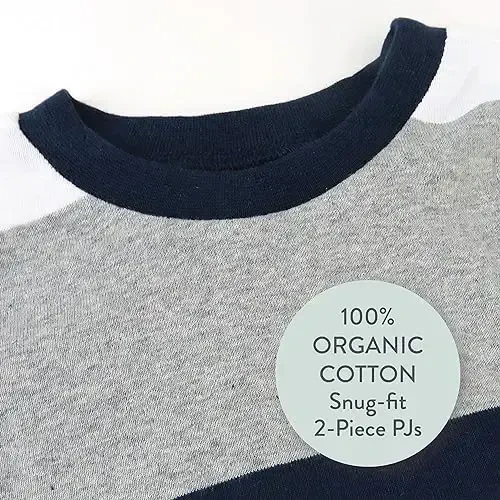 HonestBaby baby-boys 2-piece Pajamas Sleepwear Pjs 100% Organic Cotton for Baby, Toddler, Kids, Boy - 2
