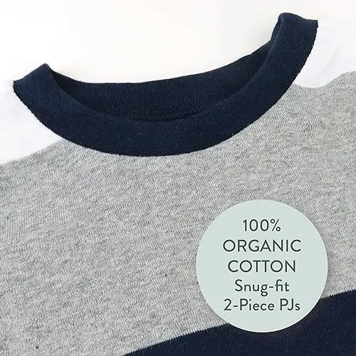 HonestBaby 2-Piece Pajamas Sleepwear Pjs 100% Organic Cotton for Baby, Toddler, Kids, Boy - 2