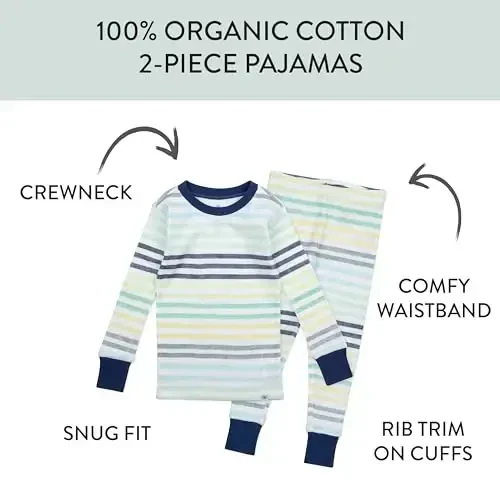 HonestBaby baby-boys 2-piece Pajamas Sleepwear Pjs 100% Organic Cotton for Baby, Toddler, Kids, Boy - 2