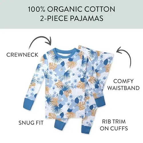HonestBaby 2-Piece Pajamas Sleepwear Pjs 100% Organic Cotton for Baby, Toddler, Kids, Boy - 2