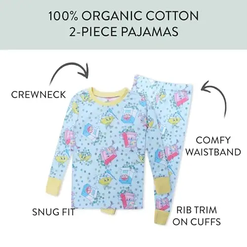 HonestBaby 2-Piece Pajamas Sleepwear Pjs 100% Organic Cotton for Baby, Toddler, Kids, Boy - 2