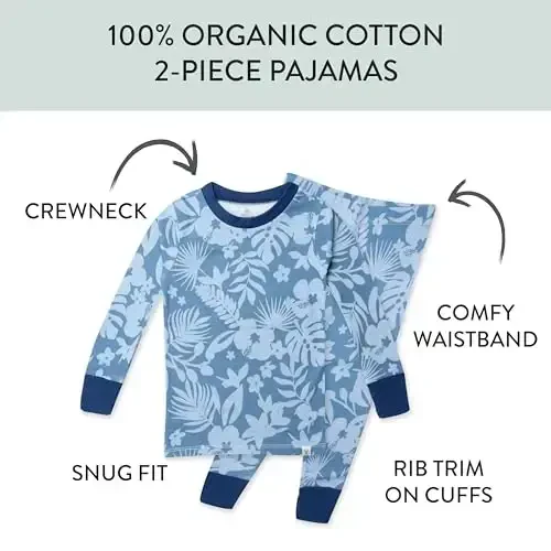 HonestBaby 2-Piece Pajamas Sleepwear Pjs 100% Organic Cotton for Baby, Toddler, Kids, Boy - 2