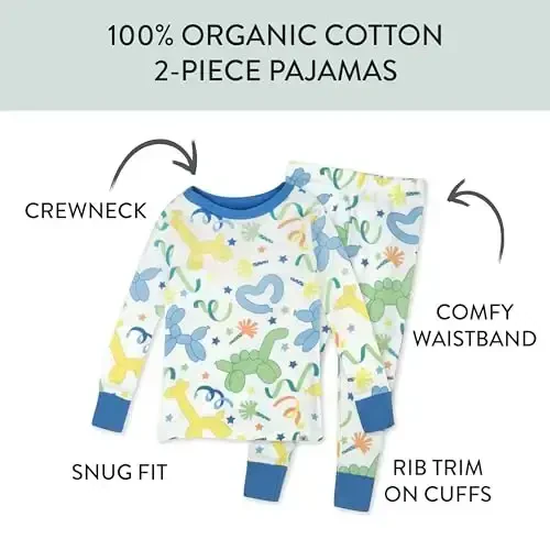 HonestBaby 2-Piece Pajamas Sleepwear Pjs 100% Organic Cotton for Baby, Toddler, Kids, Boy - 2
