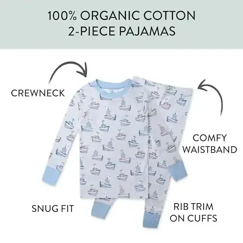 HonestBaby baby-boys 2-piece Pajamas Sleepwear Pjs 100% Organic Cotton for Baby, Toddler, Kids, Boy - 2