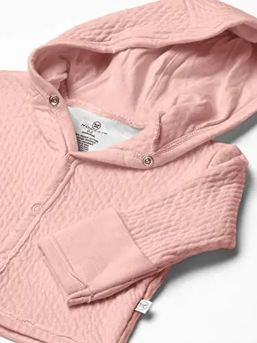 HonestBaby Baby Girls Organic Cotton Matelasse Snap-front Hooded Jacket Cardigan Sweater, Pink, 6-9 Months US - 2