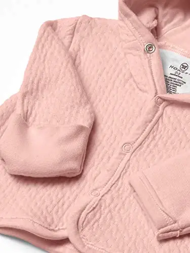 HonestBaby Baby Girls Organic Cotton Matelasse Snap-front Hooded Jacket Cardigan Sweater, Pink, 6-9 Months US - 3