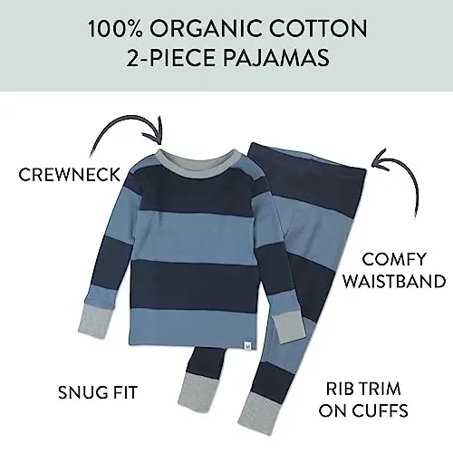 HonestBaby Boys Organic Cotton 2-Piece Snug Fit Pajama Set - 3