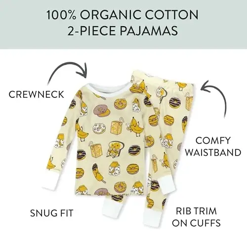 HonestBaby baby-boys 2-piece Pajamas Sleepwear Pjs 100% Organic Cotton for Baby, Toddler, Kids, Boy - 2