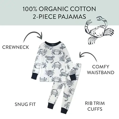 HonestBaby baby-boys 2-piece Pajamas Sleepwear Pjs 100% Organic Cotton for Baby, Toddler, Kids, Boy - 3
