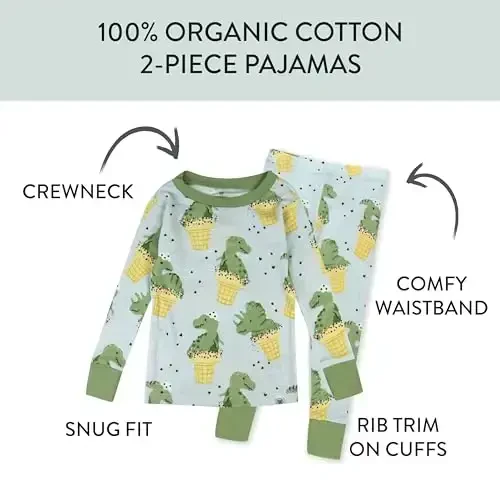 HonestBaby baby-boys 2-piece Pajamas Sleepwear Pjs 100% Organic Cotton for Baby, Toddler, Kids, Boy - 2