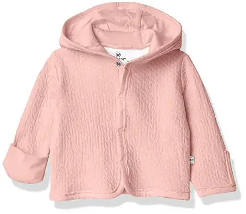 HonestBaby Baby Girls Organic Cotton Matelasse Snap-front Hooded Jacket Cardigan Sweater, Pink, 6-9 Months US - HONESTBABY