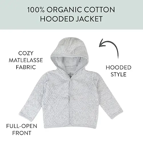 HonestBaby Matelasse Snap-Front Hooded Jacket Organic Cotton for Infant Unisex Baby Boys & Girls - 4