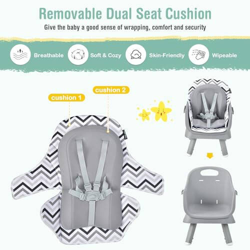 HONEY JOY 8 in 1 Baby High Chair, Convertible Highchair for Babies and Toddlers/Table and Chair Set/Building Block Table/Booster Seat/Stool/Toddler Chair with Safety Harness (Wave Gray) - 45