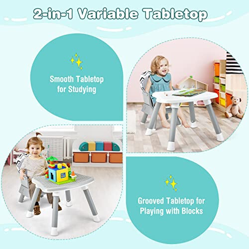 HONEY JOY 8 in 1 Baby High Chair, Convertible Highchair for Babies and Toddlers/Table and Chair Set/Building Block Table/Booster Seat/Stool/Toddler Chair with Safety Harness (Wave Gray) - 40