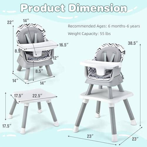 HONEY JOY 8 in 1 Baby High Chair, Convertible Highchair for Babies and Toddlers/Table and Chair Set/Building Block Table/Booster Seat/Stool/Toddler Chair with Safety Harness (Wave Gray) - 42