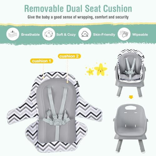 HONEY JOY 8 in 1 Baby High Chair, Convertible Highchair for Babies and Toddlers/Table and Chair Set/Building Block Table/Booster Seat/Stool/Toddler Chair with Safety Harness (Wave Gray) - 10