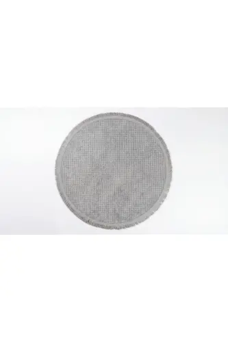 Honeycomb Textured Grey Color Non-Slip Base Round Fringed Living Room Kitchen Hallway Corridor Rug - HONEYCOMB-GREY-ROUND-FRINGED - DIJIDEKOR (1)