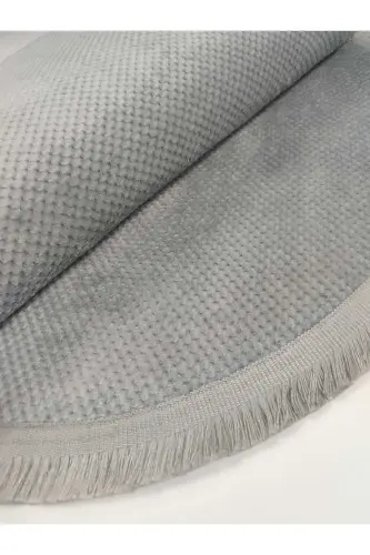 Honeycomb Textured Grey Color Non-Slip Base Round Fringed Living Room Kitchen Hallway Corridor Rug - HONEYCOMB-GREY-ROUND-FRINGED - 5