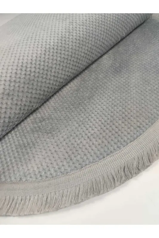 Honeycomb Textured Grey Color Non-Slip Base Round Fringed Living Room Kitchen Hallway Corridor Rug - HONEYCOMB-GREY-ROUND-FRINGED - 5