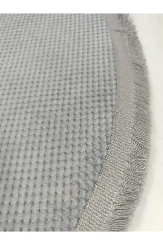 Honeycomb Textured Grey Color Non-Slip Base Round Fringed Living Room Kitchen Hallway Corridor Rug - HONEYCOMB-GREY-ROUND-FRINGED - 8