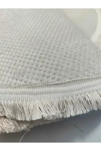 Honeycomb Textured Light Mink Color Non-Slip Base Round Fringed Living Room Kitchen Hallway Corridor Rug - HONEYCOMB-MINK-ROUND-FRINGED - 5