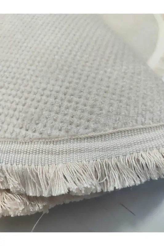 Honeycomb Textured Light Mink Color Non-Slip Base Round Fringed Living Room Kitchen Hallway Corridor Rug - HONEYCOMB-MINK-ROUND-FRINGED - 5