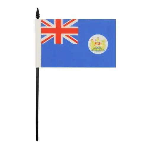 Hong Kong Old Table Flag 4'' x 6'' - Former Hong Konger Desk Flag 15 x 10 cm. - Black plastic stick and base - AZ FLAG 