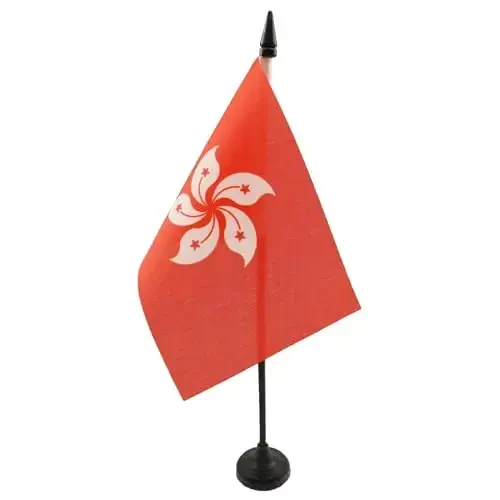 Hong Kong Table Flag 4'' x 6'' - Hong Konger Desk Flag 15 x 10 cm. - Black plastic stick and base - AZ FLAG - 2