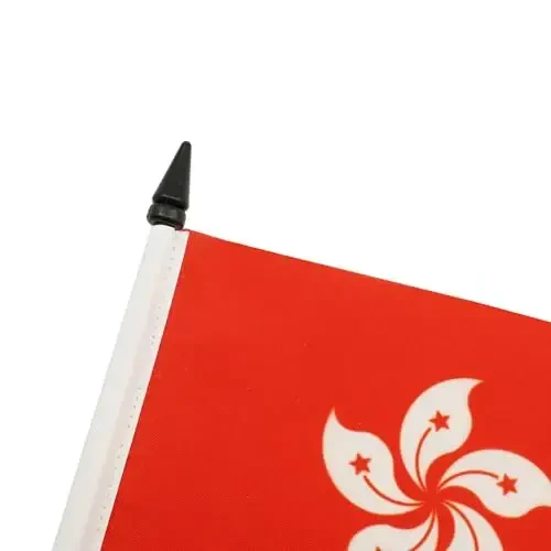 Hong Kong Table Flag 5'' x 8'' - Hong Konger Desk Flag 21 x 14 cm. - Black plastic stick and base - AZ FLAG - 5