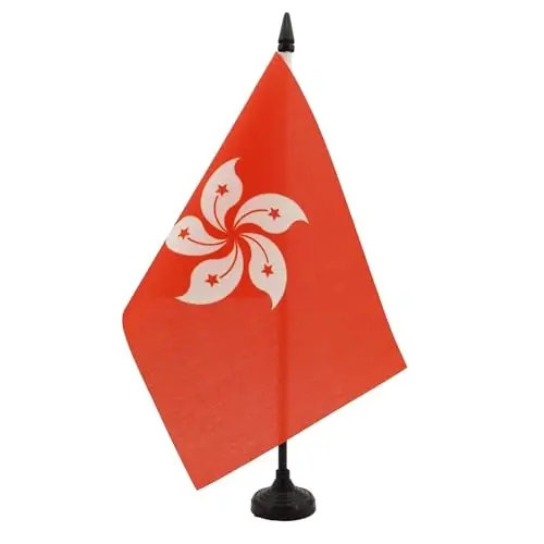 Hong Kong stol bayrog'i 5'' x 8'' - Hong Konglik stol bayrog'i 21 x 14 sm - Qora plastik tayoq va asos - AZ FLAG - 2