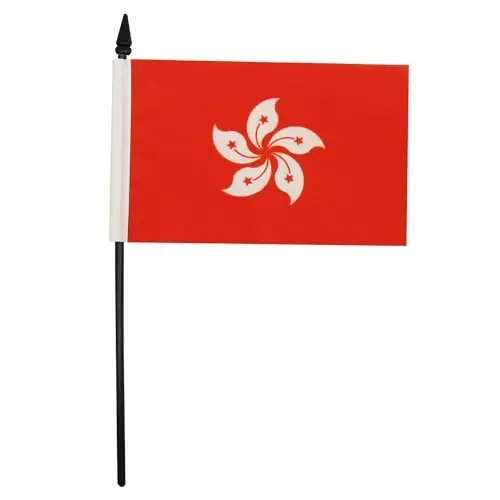 Hong Kong Table Flag 4'' x 6'' - Hong Konger Desk Flag 15 x 10 cm. - Black plastic stick and base - AZ FLAG - 1
