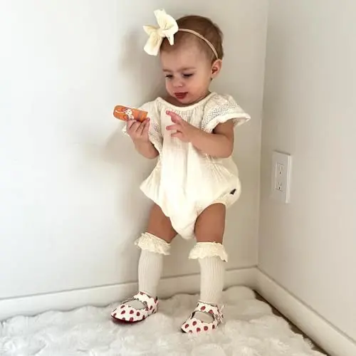 HONGTEYA Baby Girls Balet Libos Oyoq Kiyimlari - Mary Jane Yumshoq Taglik Yon kamoncha Bolalar Mokasinlari - 1