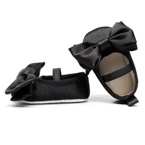 HONGTEYA Baby Girls Balet Libos Poyafzallari - Mary Jane Yumshoq Taglik Yonboshli Go'dak Mokasinlari - HONGTEYA