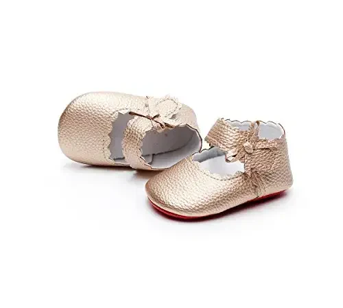 HONGTEYA Baby Girls Ballet Dress Shoes - Mary Jane Soft Sole Sidebow Toddler Moccasins - 4