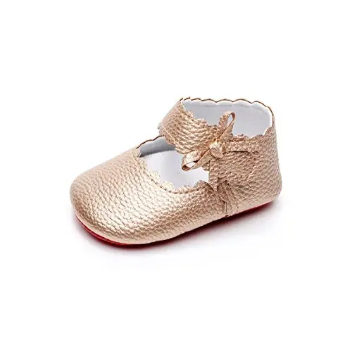 HONGTEYA Baby Girls Ballet Dress Shoes - Mary Jane Soft Sole Sidebow Toddler Moccasins - 3