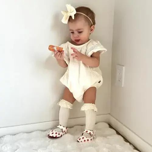 HONGTEYA Baby Girls Ballet Dress Shoes - Mary Jane Soft Sole Sidebow Toddler Moccasins 