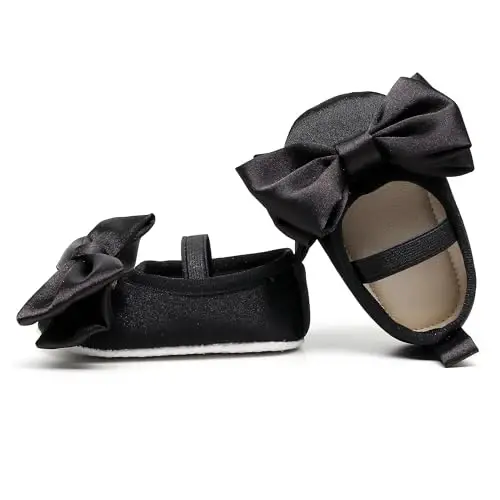 HONGTEYA Baby Girls Ballet Dress Shoes - Mary Jane Soft Sole Sidebow Toddler Moccasins - HONGTEYA