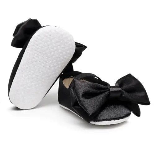 HONGTEYA Baby Girls Ballet Dress Shoes - Mary Jane Soft Sole Sidebow Toddler Moccasins - 3
