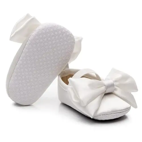 HONGTEYA Baby Girls Ballet Dress Shoes - Mary Jane Soft Sole Sidebow Toddler Moccasins - 3
