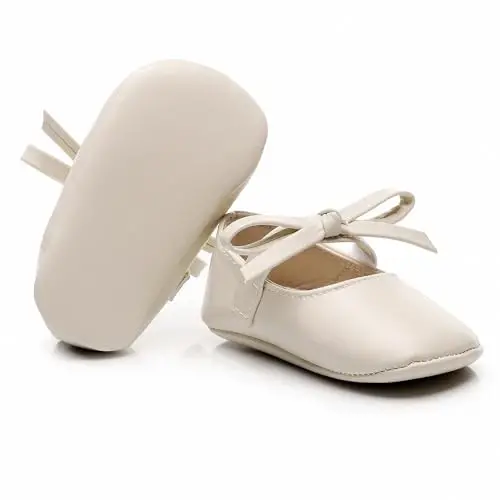 HONGTEYA Baby Girls Ballet Dress Shoes - Mary Jane Soft Sole Sidebow Toddler Moccasins - 3