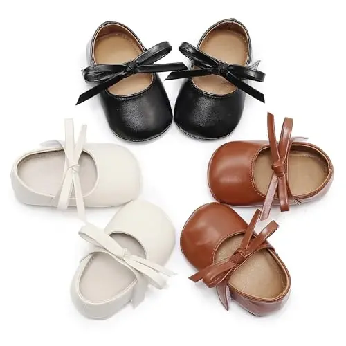 HONGTEYA Baby Girls Ballet Dress Shoes - Mary Jane Soft Sole Sidebow Toddler Moccasins - 4