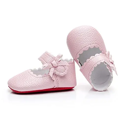 HONGTEYA Baby Girls Ballet Dress Shoes - Mary Jane Soft Sole Sidebow Toddler Moccasins 