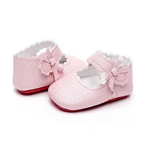 HONGTEYA Baby Girls Ballet Dress Shoes - Mary Jane Soft Sole Sidebow Toddler Moccasins - 5