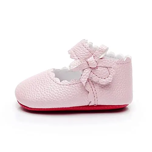 HONGTEYA Baby Girls Ballet Dress Shoes - Mary Jane Soft Sole Sidebow Toddler Moccasins - 3