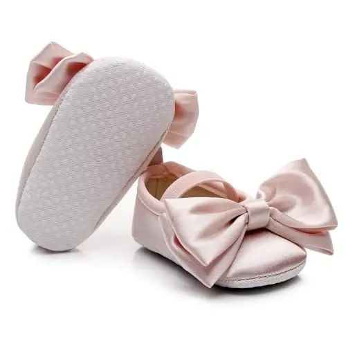 HONGTEYA Baby Girls Ballet Dress Shoes - Mary Jane Soft Sole Sidebow Toddler Moccasins - 3