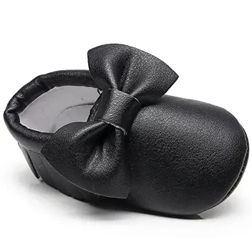 HONGTEYA Baby Moccasins with Rubber Sole&Soft Sole - Flower Print PU Leather Tassel Bow Girls Ballet Dress Shoes for Toddler - 6