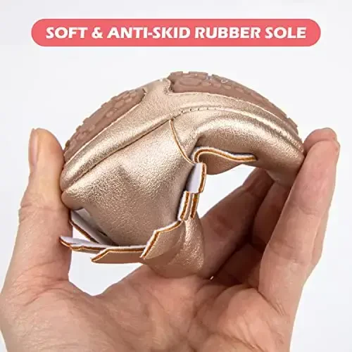 HONGTEYA Baby Moccasins with Rubber Sole&Soft Sole - Flower Print PU Leather Tassel Bow Girls Ballet Dress Shoes for Toddler - 3