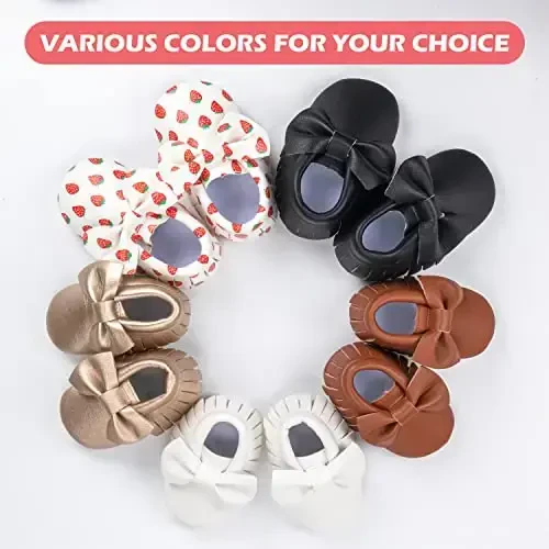 HONGTEYA Baby Moccasins with Rubber Sole&Soft Sole - Flower Print PU Leather Tassel Bow Girls Ballet Dress Shoes for Toddler - 5