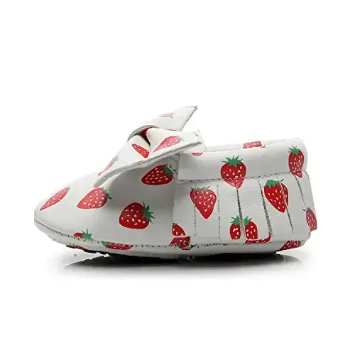 HONGTEYA Baby Moccasins with Rubber Sole&Soft Sole - Flower Print PU Leather Tassel Bow Girls Ballet Dress Shoes for Toddler - 6
