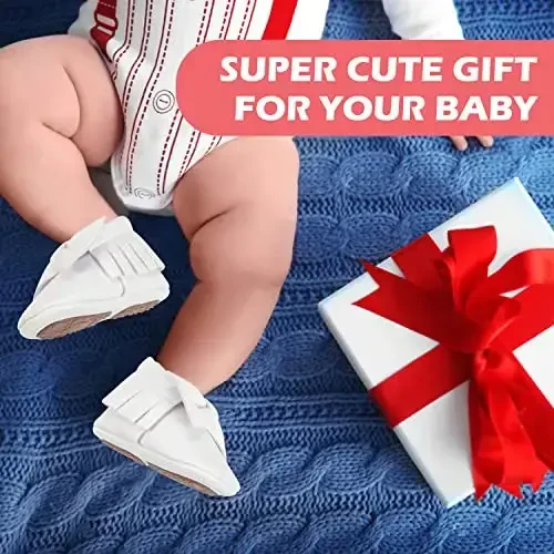 HONGTEYA Baby Moccasins with Rubber Sole&Soft Sole - Flower Print PU Leather Tassel Bow Girls Ballet Dress Shoes for Toddler - 4